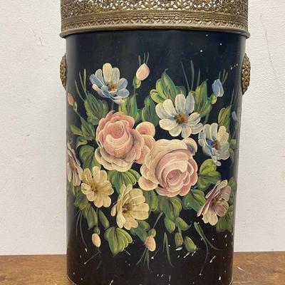 Vintage Mid Century Tole Hand Painted Umbrella Stand/Waste Basket by Pilgrim Art