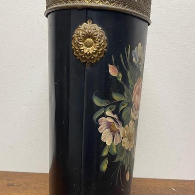 Vintage Mid Century Tole Hand Painted Umbrella Stand/Waste Basket by Pilgrim Art