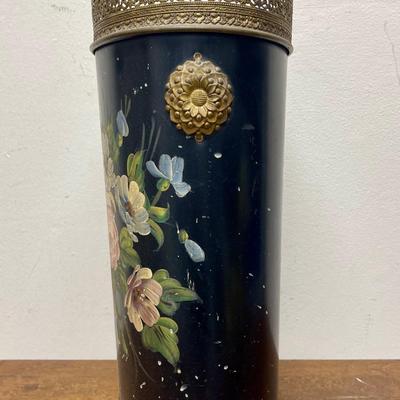 Vintage Mid Century Tole Hand Painted Umbrella Stand/Waste Basket by Pilgrim Art