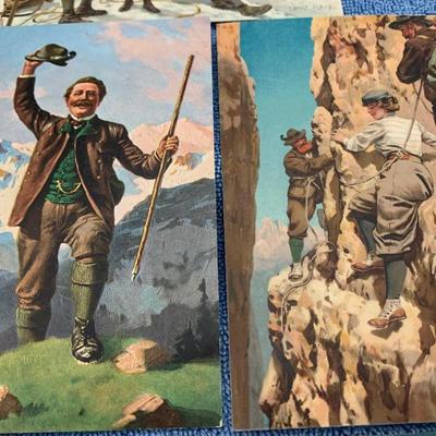 TEN Early Color Lithos - German Alpine Alps Climbing Mountaineering Postcard Scenes
