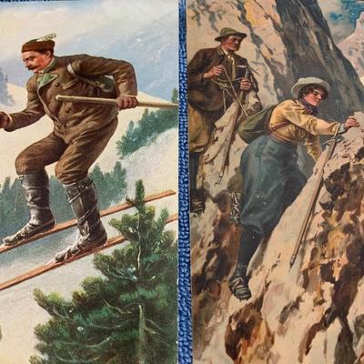 TEN Early Color Lithos - German Alpine Alps Climbing Mountaineering Postcard Scenes