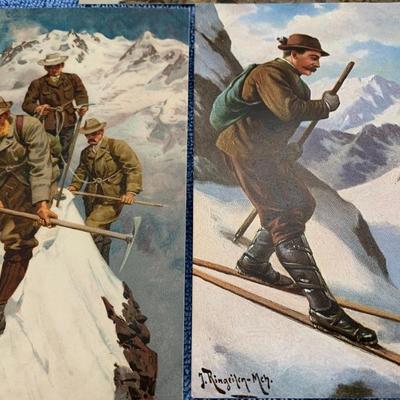 TEN Early Color Lithos - German Alpine Alps Climbing Mountaineering Postcard Scenes
