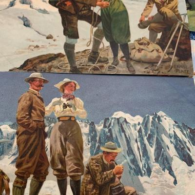 TEN Early Color Lithos - German Alpine Alps Climbing Mountaineering Postcard Scenes