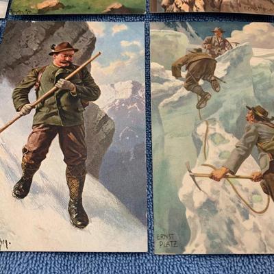 TEN Early Color Lithos - German Alpine Alps Climbing Mountaineering Postcard Scenes