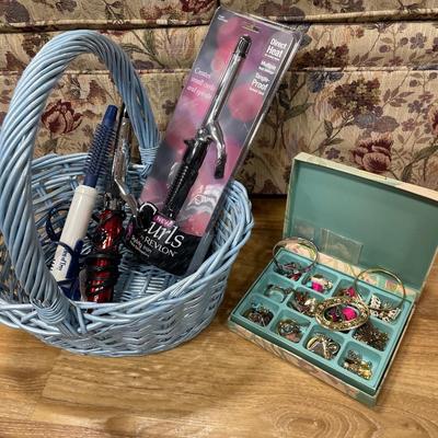 Hair styling tools and small jewelry box