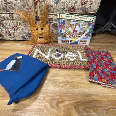 Vintage Mexican straw mask, Christmas Danish Advent calendar and Christmas items