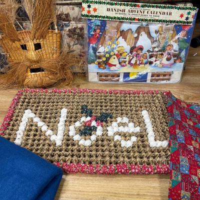 Vintage Mexican straw mask, Christmas Danish Advent calendar and Christmas items