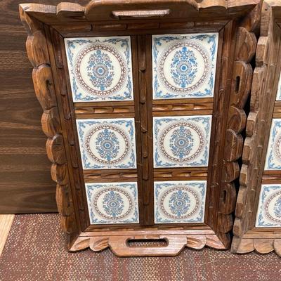 Wooden trays with ceramic tiles