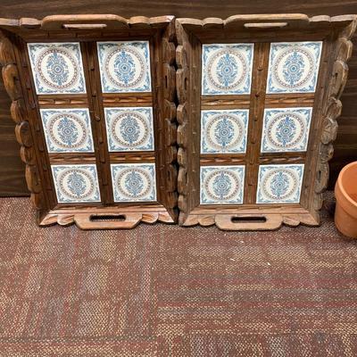 Wooden trays with ceramic tiles