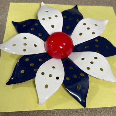 Floral enamel brooches & gold tone with large stone