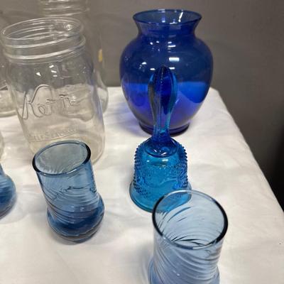 Blue and clear glass