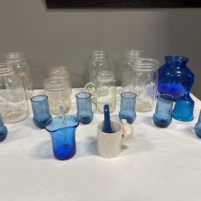 Blue and clear glass