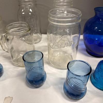 Blue and clear glass