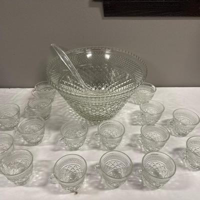 Glass punch bowl with 16 glass cups