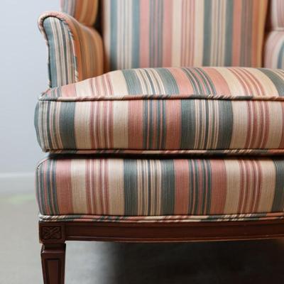 Queen Anne Style Striped Upholstered Wing Chair
