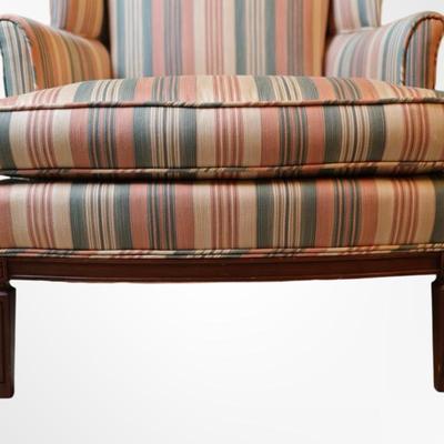 Queen Anne Style Striped Upholstered Wing Chair