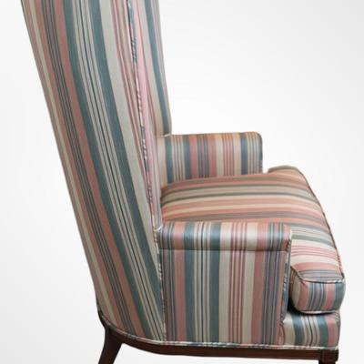 Queen Anne Style Striped Upholstered Wing Chair