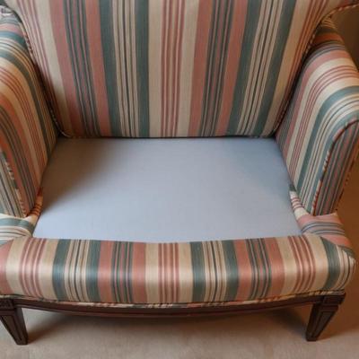 Queen Anne Style Striped Upholstered Wing Chair