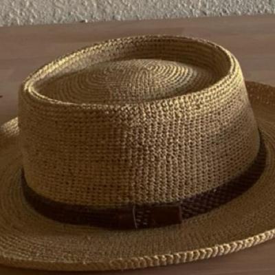Men's Panama straw hat, boater straw hat and keep them nice with this black metal hat stand!