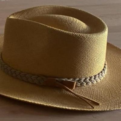 Men's Panama straw hat, boater straw hat and keep them nice with this black metal hat stand!