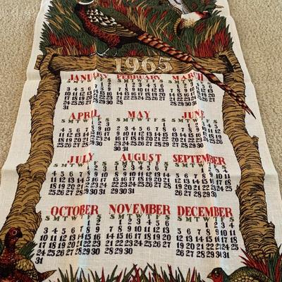 1965 Tea Towel Calendar Pheasant Ducks SHIPS FREE