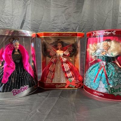 Happy Holidays Barbies, 1995, 1997, 1998