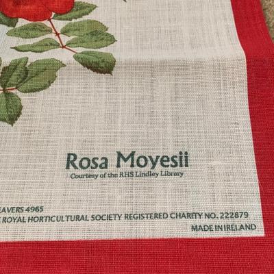 Royal Horticultural Society Irish Linen Tea Towel Rosa Moyesii SHIPS FREE