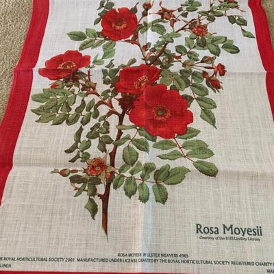 Royal Horticultural Society Irish Linen Tea Towel Rosa Moyesii SHIPS FREE
