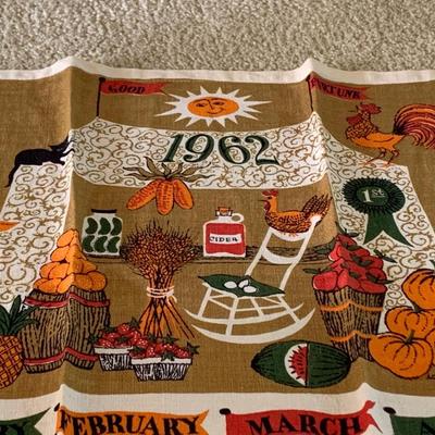 1962 Lois Long Good Fortune Designed Calendar Tea Towel SHIPS FREE