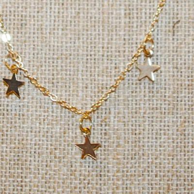 7 Dainty "Gold" Stars Necklace 14" L