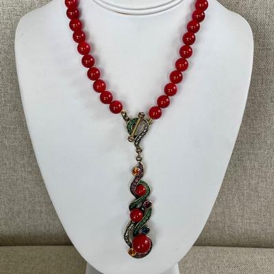 Heidi Daus Red beaded Y necklace