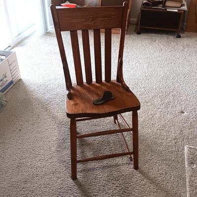 ANTIQUE CHAIR AND SMALL CAST IRON SHOE FORM