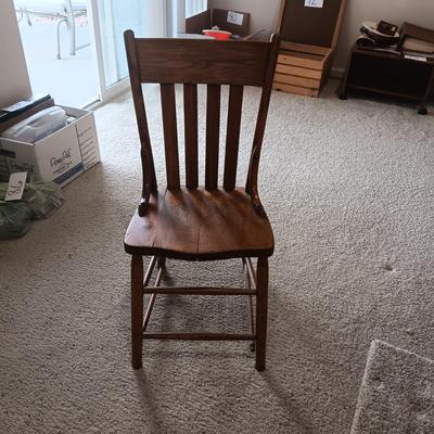 ANTIQUE CHAIR AND SMALL CAST IRON SHOE FORM