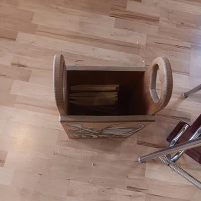 RETRO KITCHEN CHAIR STOOL, PAINTED WOODEN BOX AND A LAUNDRY SIGN