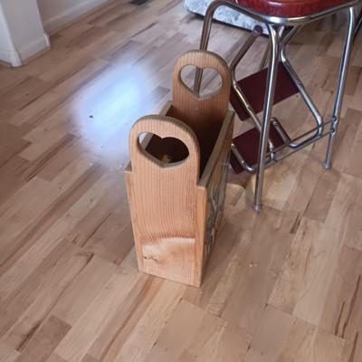 RETRO KITCHEN CHAIR STOOL, PAINTED WOODEN BOX AND A LAUNDRY SIGN