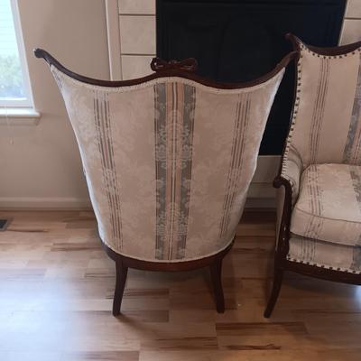 2 ANTIQUE FRENCH HOLLYWOOD CARVED MAHOGANY WINGBACK CHAIRS