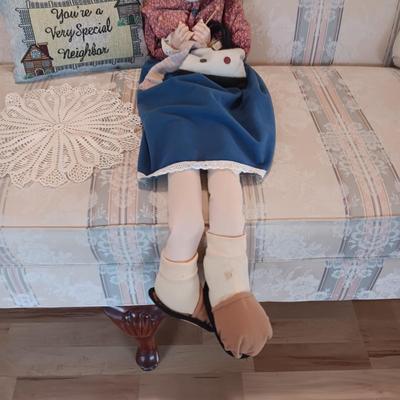 SWEET LONG LEGGED GRANDMA DOLL, THROW PILLOW AND DOILY