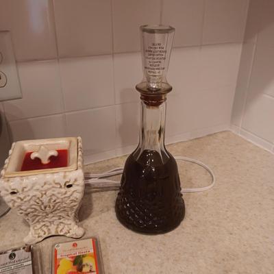 SCENTED WAX WARMERS W/WAX, CANDLES AND A WINE DECANTER