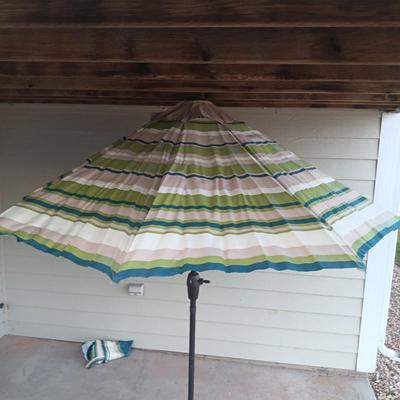 LIKE NEW PATIO UMBRELLA WITH METAL STAND