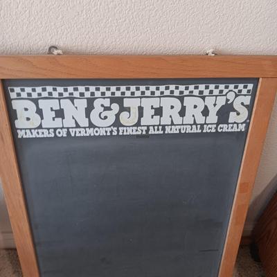 BEN & JERRY'S CHALKBOARD AND A WOODEN CRATE