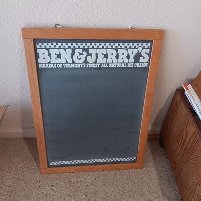 BEN & JERRY'S CHALKBOARD AND A WOODEN CRATE