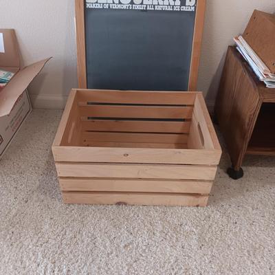BEN & JERRY'S CHALKBOARD AND A WOODEN CRATE