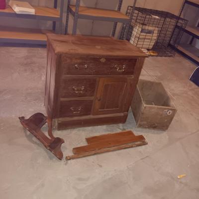 ANTIQUE CABINET WINTER PROJECT, CORNER WALL HUNG SHELF AND A CRATE