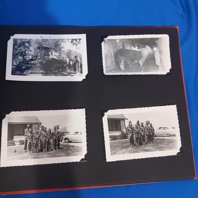 2 OLD GROUP PHOTOS, PHOTO ALBUM FILLED WITH PICTURES AND A SCRAP BOOK WITH A FEW PAGES FILLED