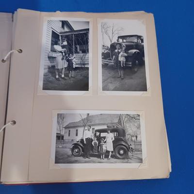 2 OLD GROUP PHOTOS, PHOTO ALBUM FILLED WITH PICTURES AND A SCRAP BOOK WITH A FEW PAGES FILLED
