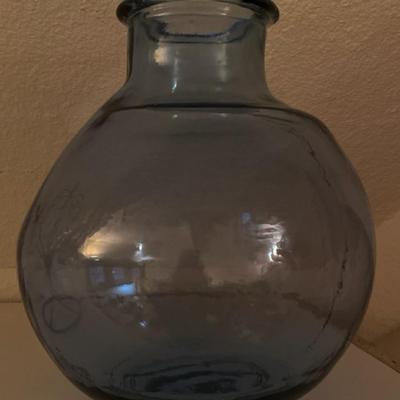 Beautiful blue large round glass vase, small clear glass vase with peony flower arrangement and a sweet Celtic style heart ornament!