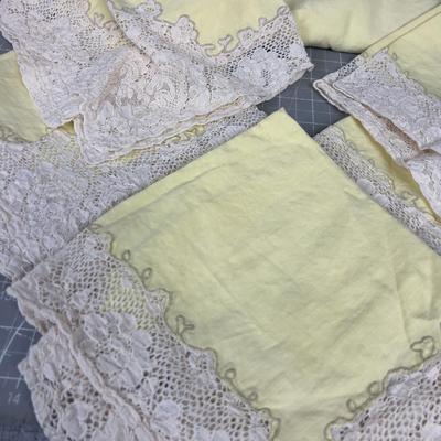 Vintage Yellow Table Cloth with Lace Edges. 