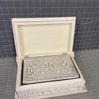 White Carved Wood Boxes, nested