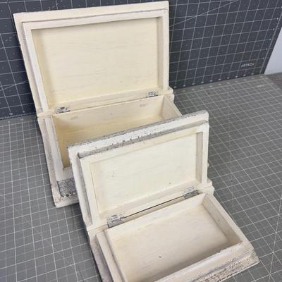 White Carved Wood Boxes, nested