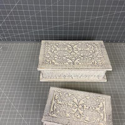 White Carved Wood Boxes, nested